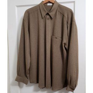 Zanella Mens Shirt XL Classic Dress Shirt Herringbone Long Sleeve Brown Italy